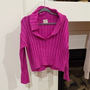 Women's Fuchsia Ribbed Shawl Collar Sweater